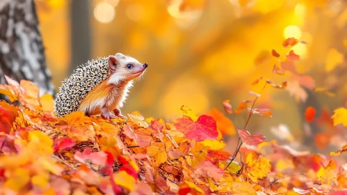 Hedgehog Amidst Fall Foliage