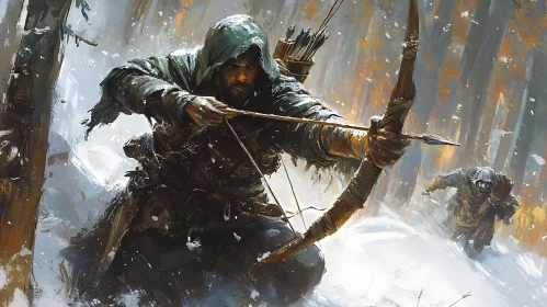 Hooded Archer in Snowy Woods