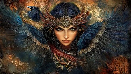 Feathered Headdress Woman and Raven