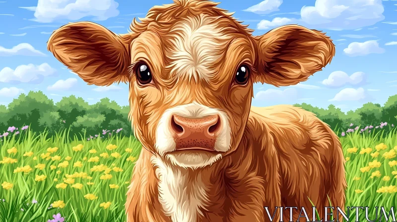 Illustration of a Cow in Nature