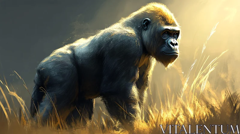 Gorilla in Sunlit Meadow