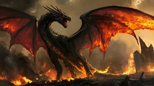 Black Dragon in Flames