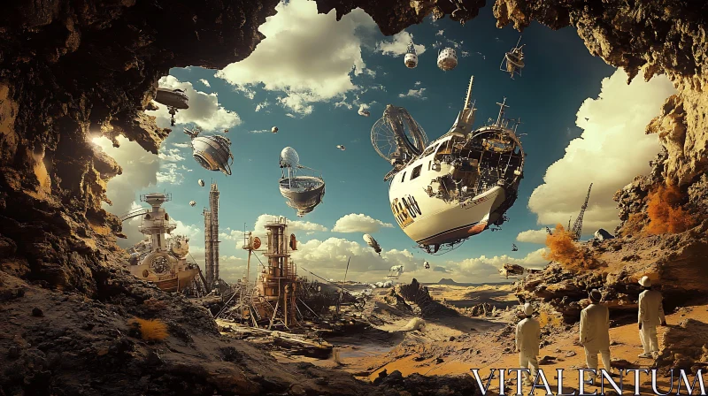 Floating Airships in a Desert Landscape