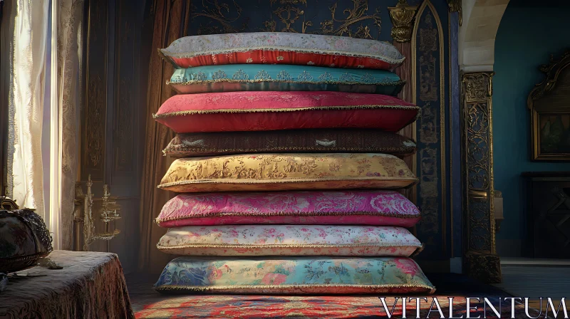 Opulent Interior with Stacked Decorative Pillows