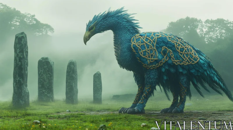 Mythical Griffin in Misty Landscape