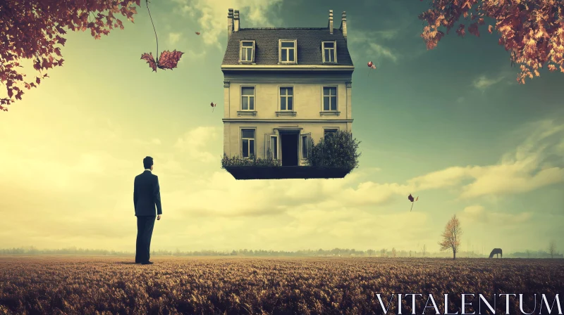 AI ART Surreal Floating House in Field