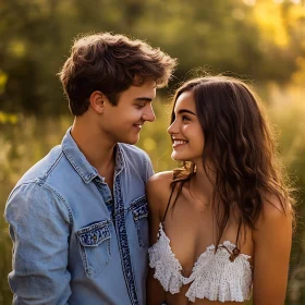 Young Lovers in a Sunny Meadow