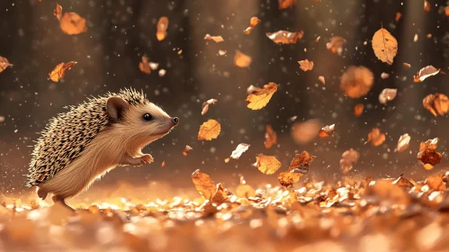 Hedgehog Amidst Fallen Autumn Leaves