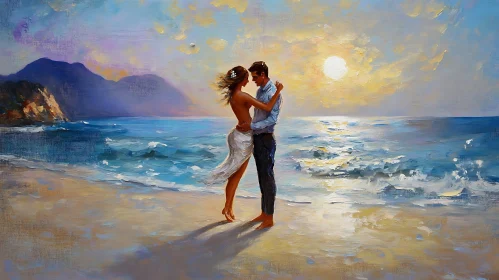Couple's Embrace at Sunset Shore