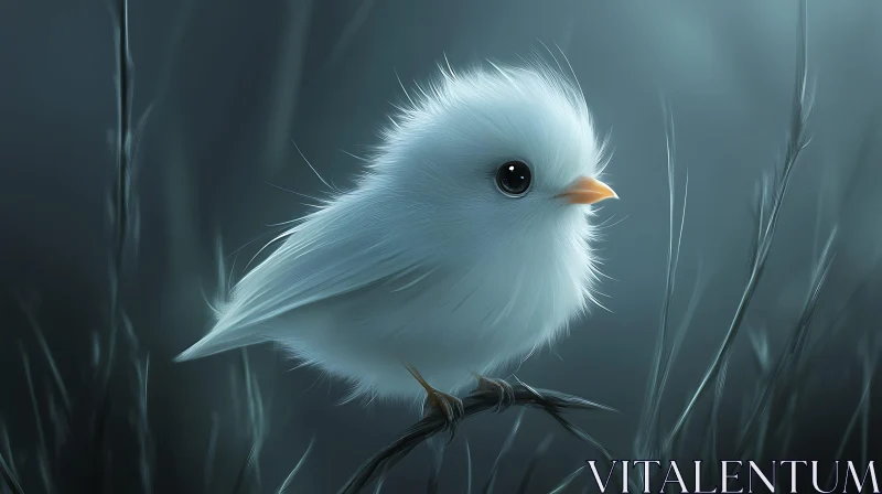 Fluffy Bird Portrait on Dark Branch