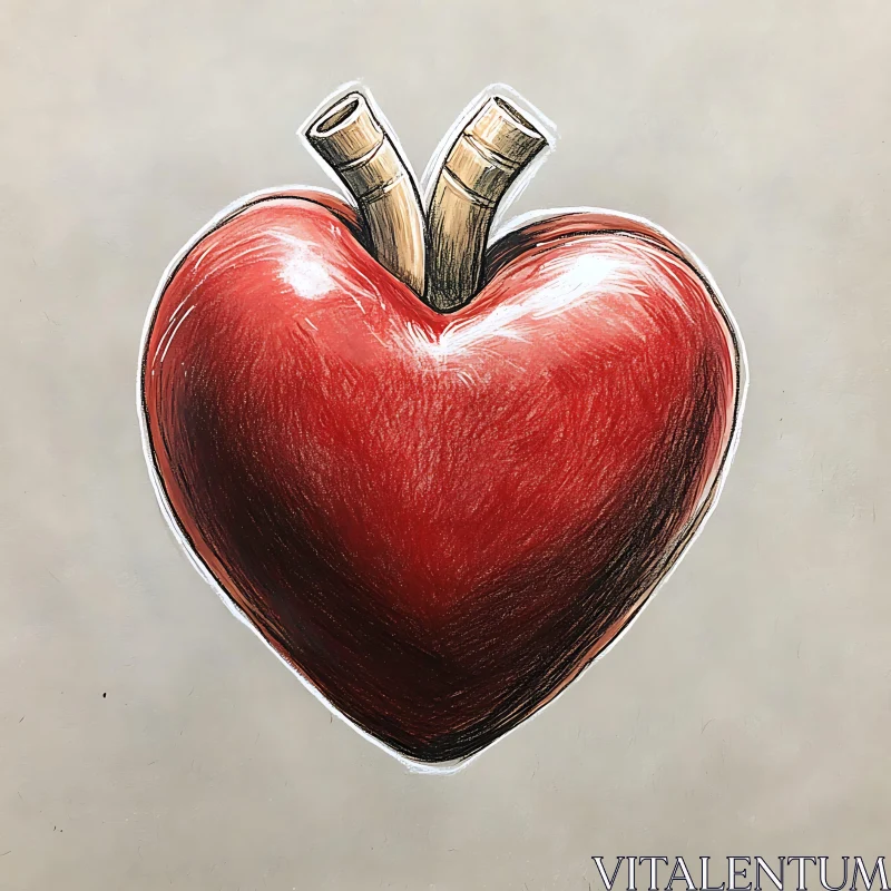 Red Heart Art with Brown Stems