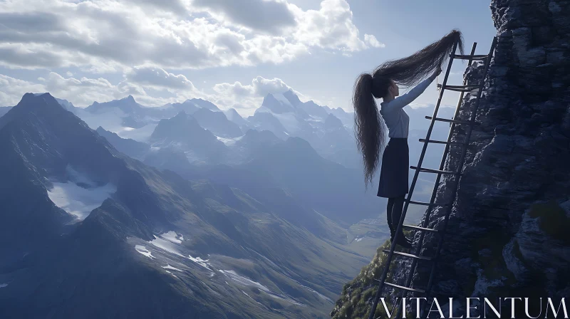 Mountain Ascent with Ladder and Figure