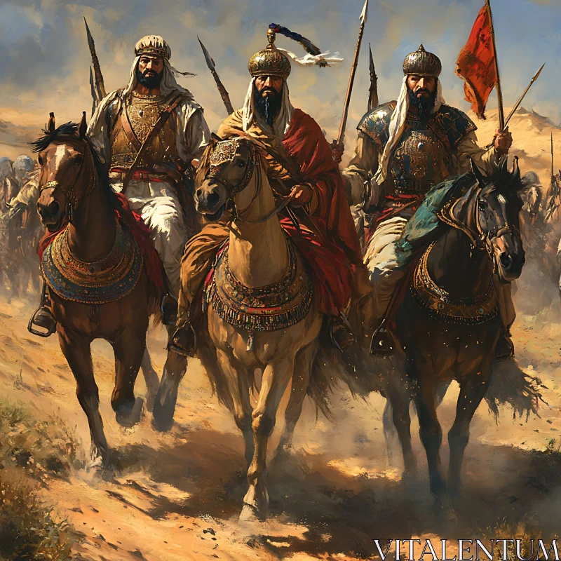 AI ART Desert Warriors on Horseback