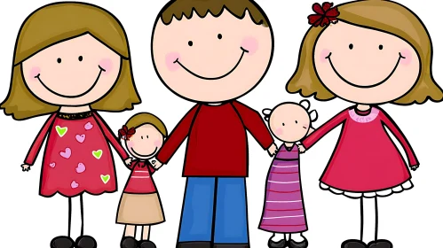 Happy Family Togetherness Cartoon Drawing