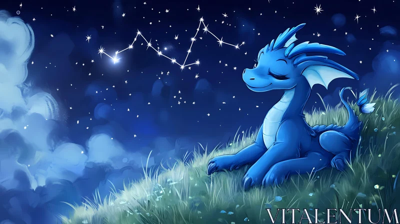 Celestial Dragon Resting on Grassy Hill