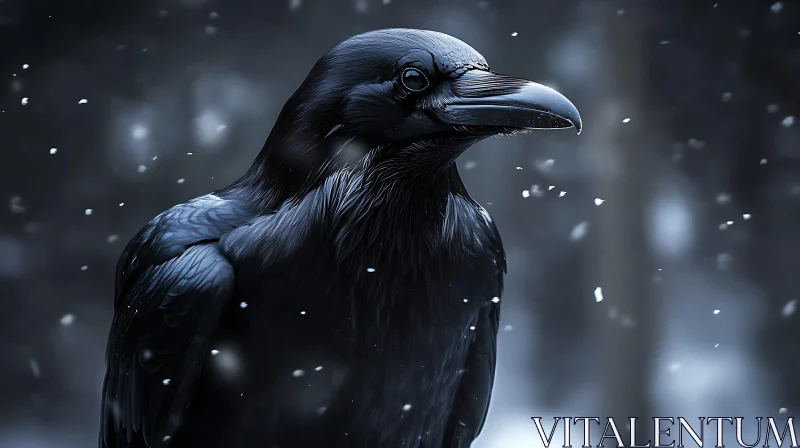 Black Raven in Winter AI Image