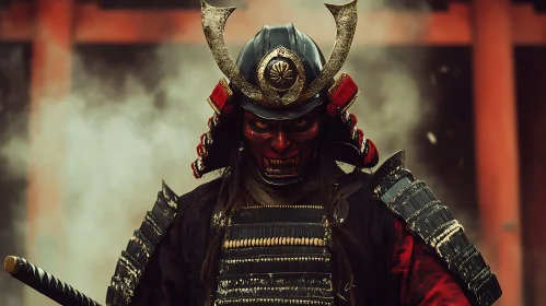 Samurai Warrior with Red Mask