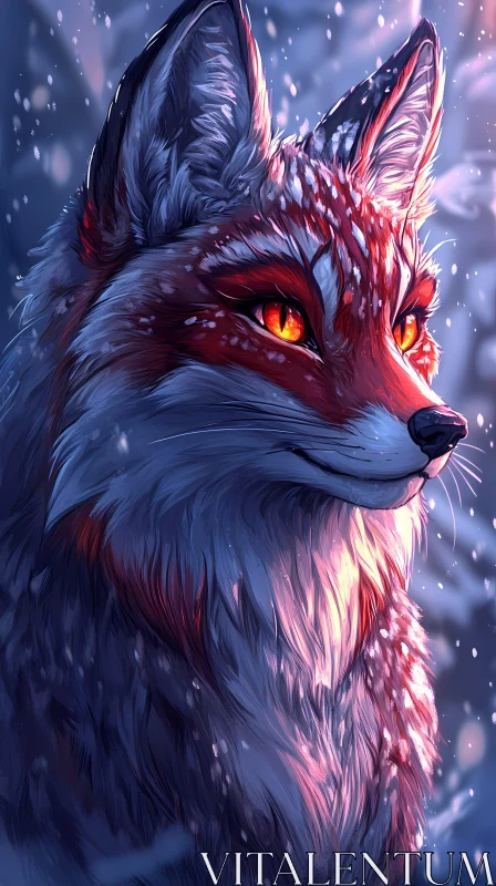 Fox Illustration with Snow and Orange Eyes
