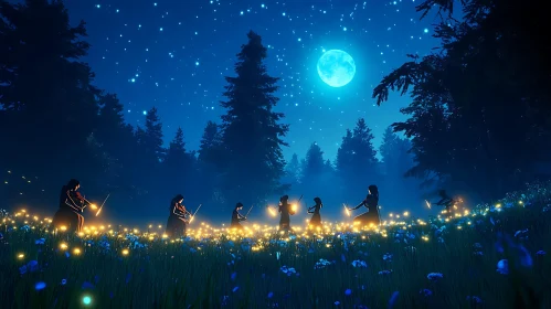 Nocturnal Musicians in Floral Field