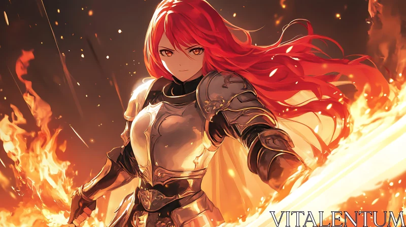 Fiery Haired Warrior in Battle Stance