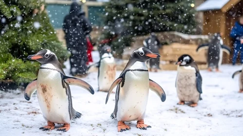 Penguins Frolicking in the Snow