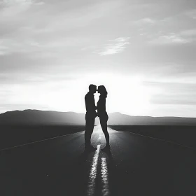 Silhouetted Lovers: A Timeless Embrace on the Road