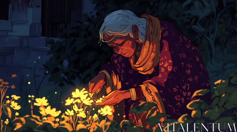 Luminous Garden Scene with Woman