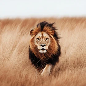 Lion Portrait in Tall Grass