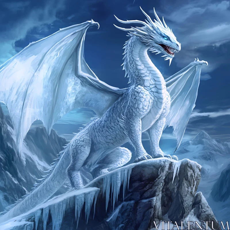 AI ART White Dragon Mountain Peak