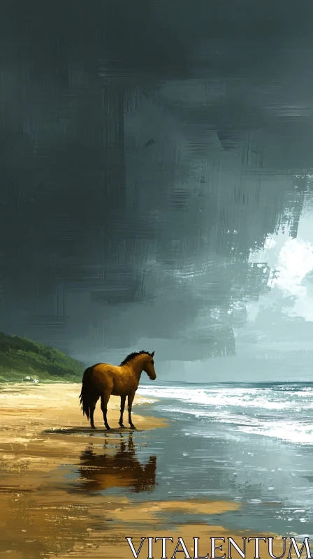 Solitary Horse Facing the Storm