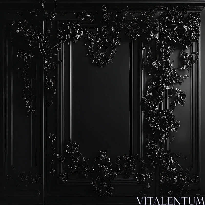 Detailed Black Floral Carved Wall Panel