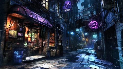 Urban Alley with Neon Lights