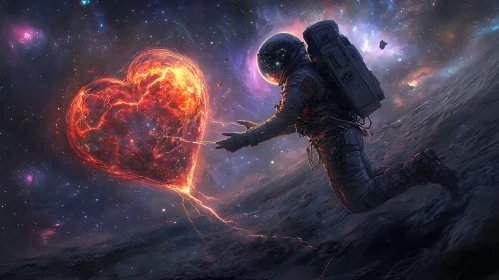 Cosmic Love: Astronaut and Heart Nebula