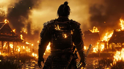 Warrior's Stance Amidst Inferno
