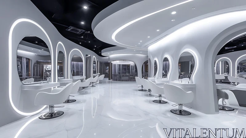 Futuristic White Salon Interior