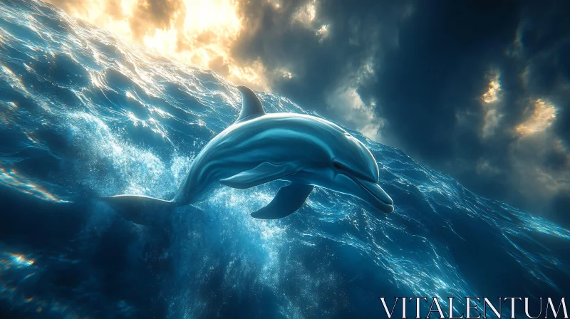 Dolphin Silhouette Against Shimmering Waves