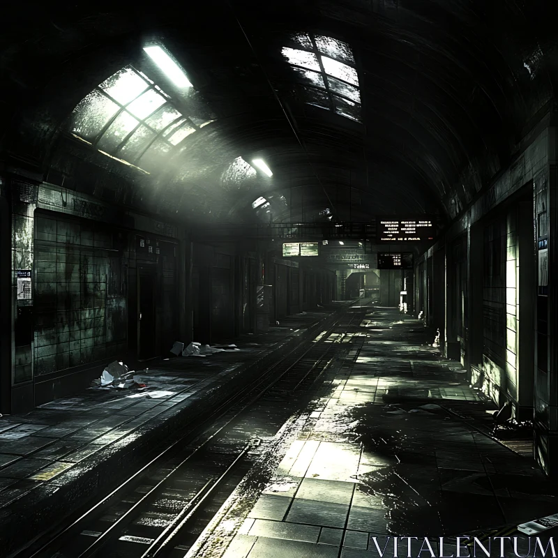 Dark Subway Tunnel with Sunlight AI Image