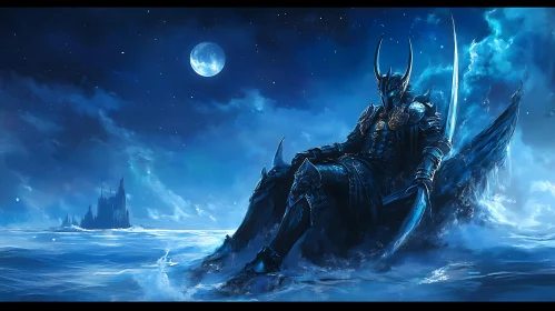 Moonlit Warrior on His Throne