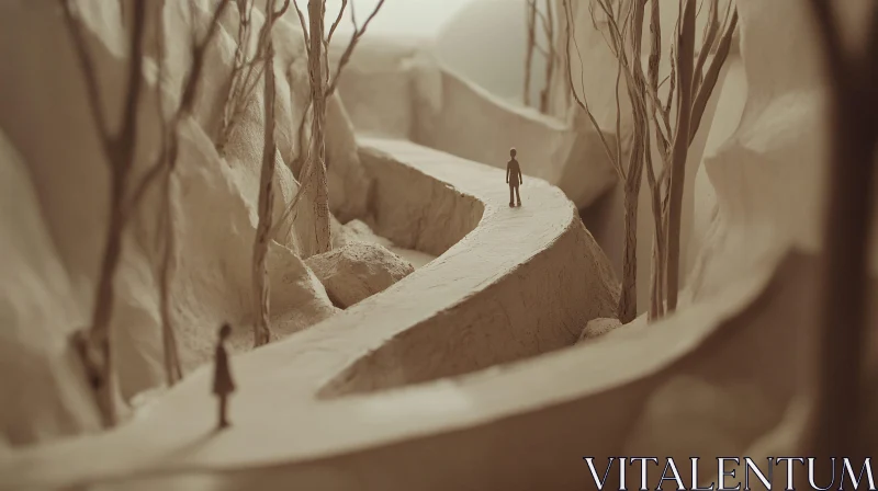 Surreal Miniature Scene with Figures on Path