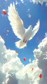 Flying White Dove Amidst Clouds