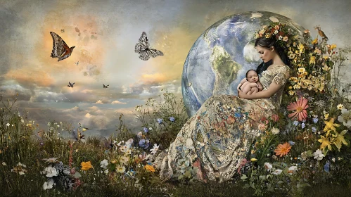 Earth Mother with Infant and Butterflies