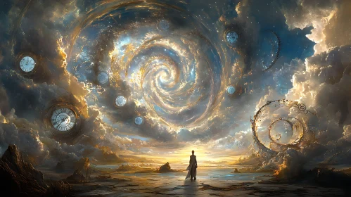 Dreamscape with Floating Clocks
