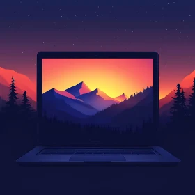 Sunset Over Mountains in Digital Art Form