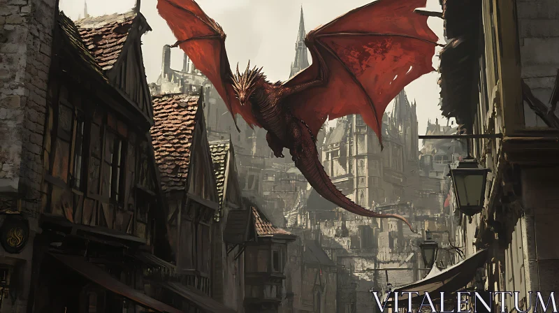 Red Dragon Flight Above Cityscape