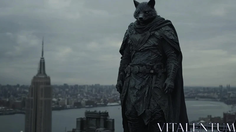 Armored Raccoon Sentinel on Rooftop
