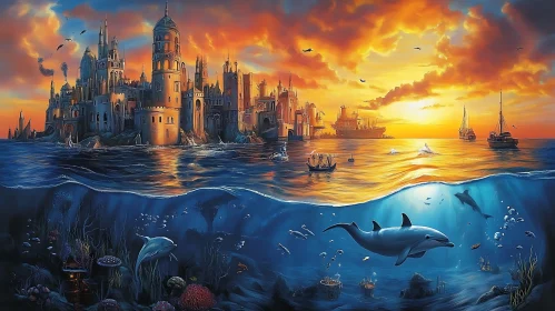 Oceanic Kingdom under Golden Sky