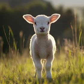 Cute Lamb Portrait in Meadow