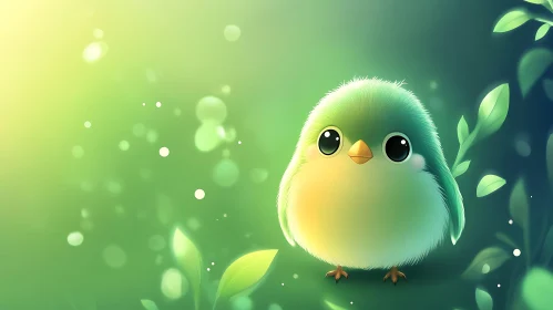 Whimsical Bird Art with Leaf Accents