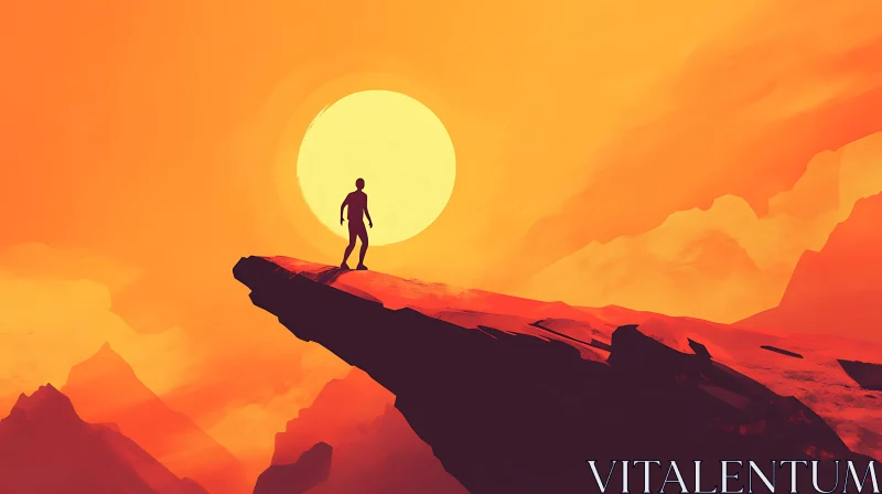 Man on a Mountain Sunset View