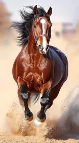 Dynamic Portrait of a Galloping Brown Horse